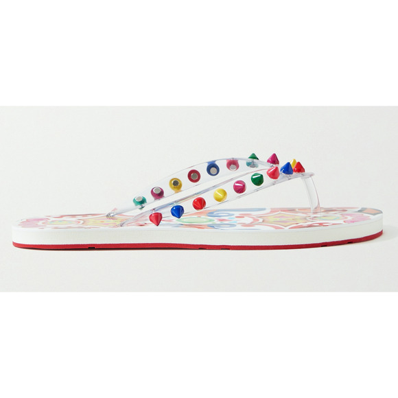 Christian Louboutin Loubi Flip Spikes Donna Flat Multi Thong Flip Flop Sandal 38 - Picture 1 of 11